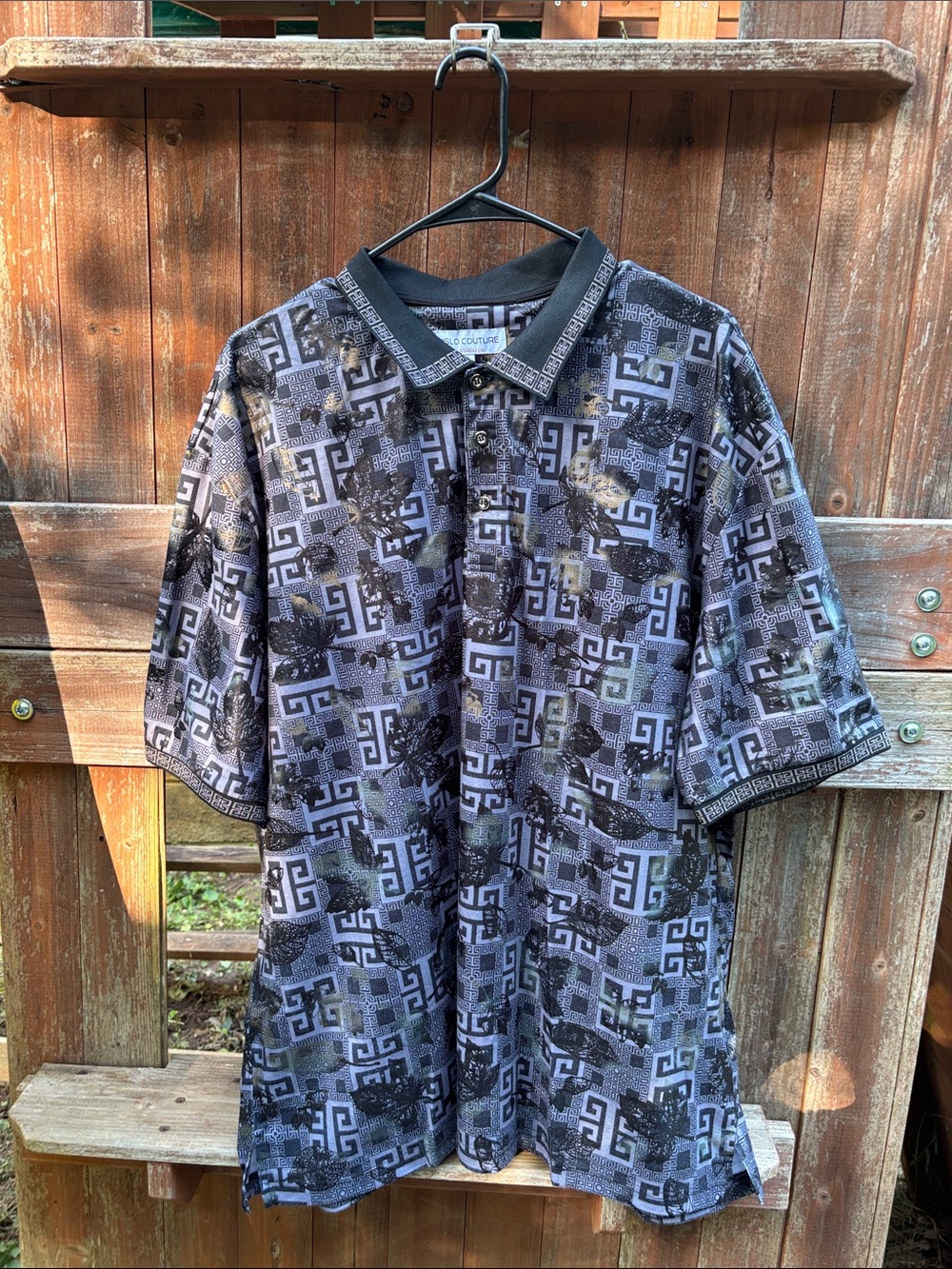 Men's Gray & Black Patterned Polo Shirt by Versace Jeans Couture